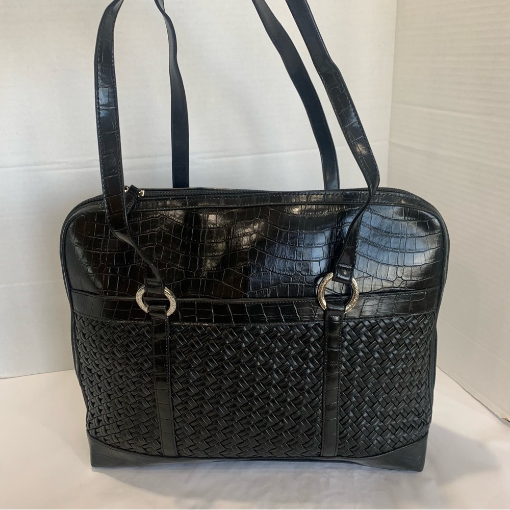 Coldwater Creek Black black briefcase, tote bag with gorgeous woven pattern